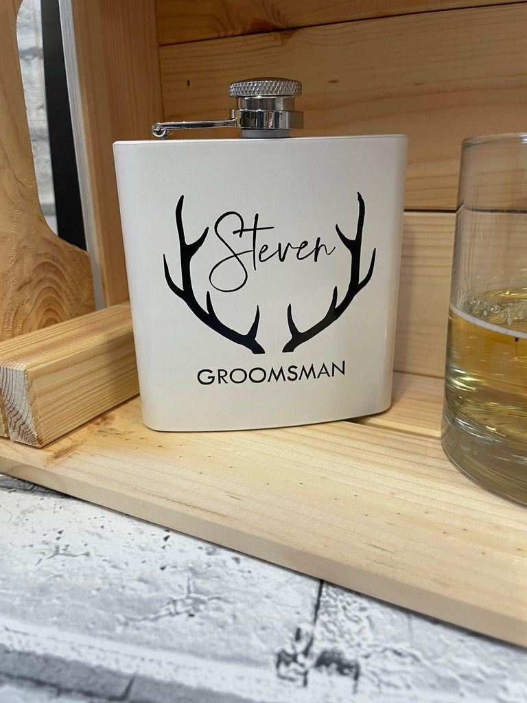 Best Man Groomsman Groom Hip Flask Black Stag Gift Whisky - Thea Elizabeth Studio Ltd