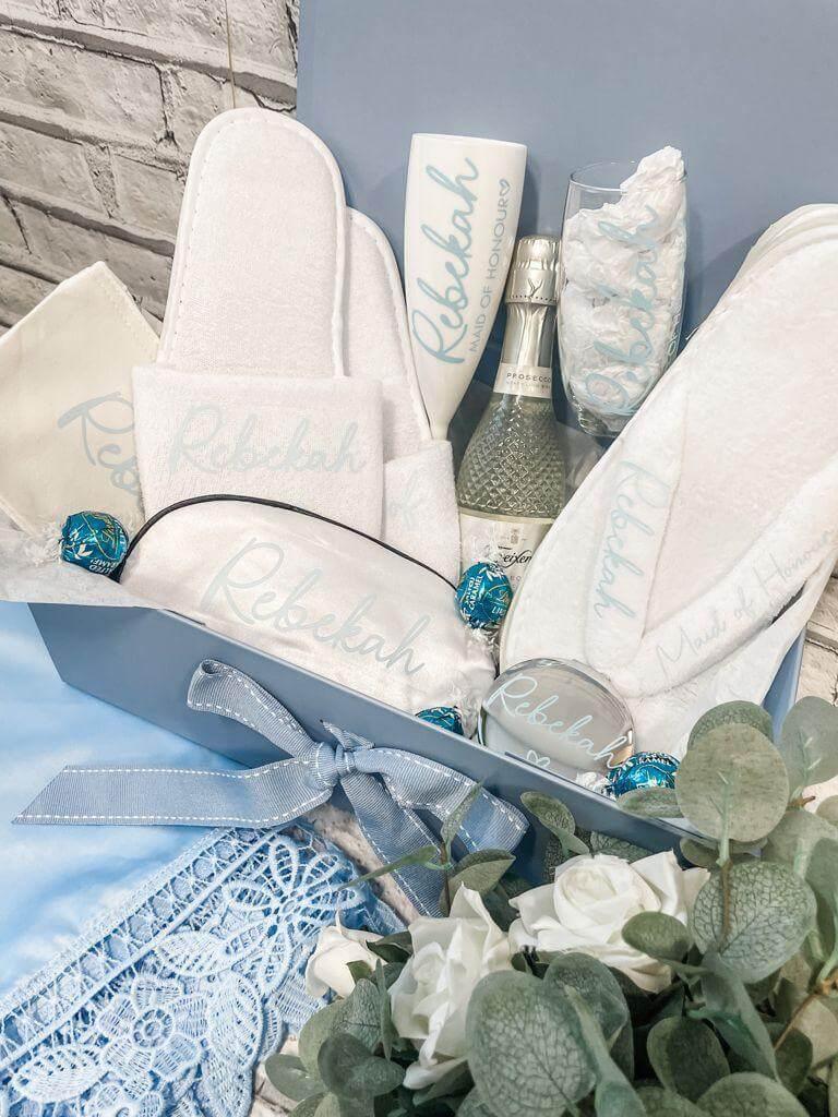 Bridesmaid Gift Bundle - Personalised Robes, Glasses, Slippers, Mix and Match - Thea Elizabeth Studio Ltd