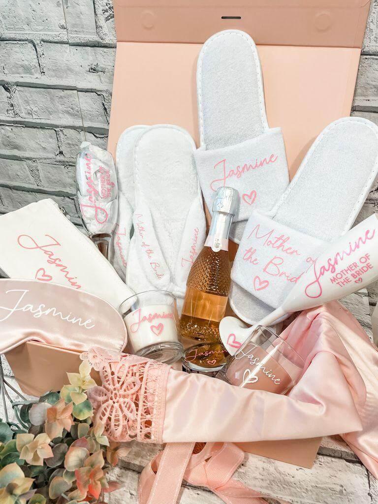 Bridesmaid Gift Bundle - Personalised Robes, Glasses, Slippers, Mix and Match - Thea Elizabeth Studio Ltd