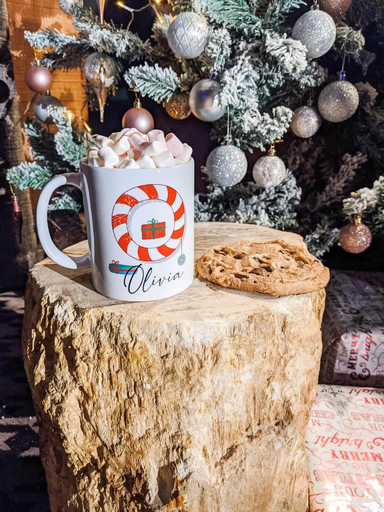 Christmas Candy Cane Initial Mug - Personalised - Thea Elizabeth Studio Ltd