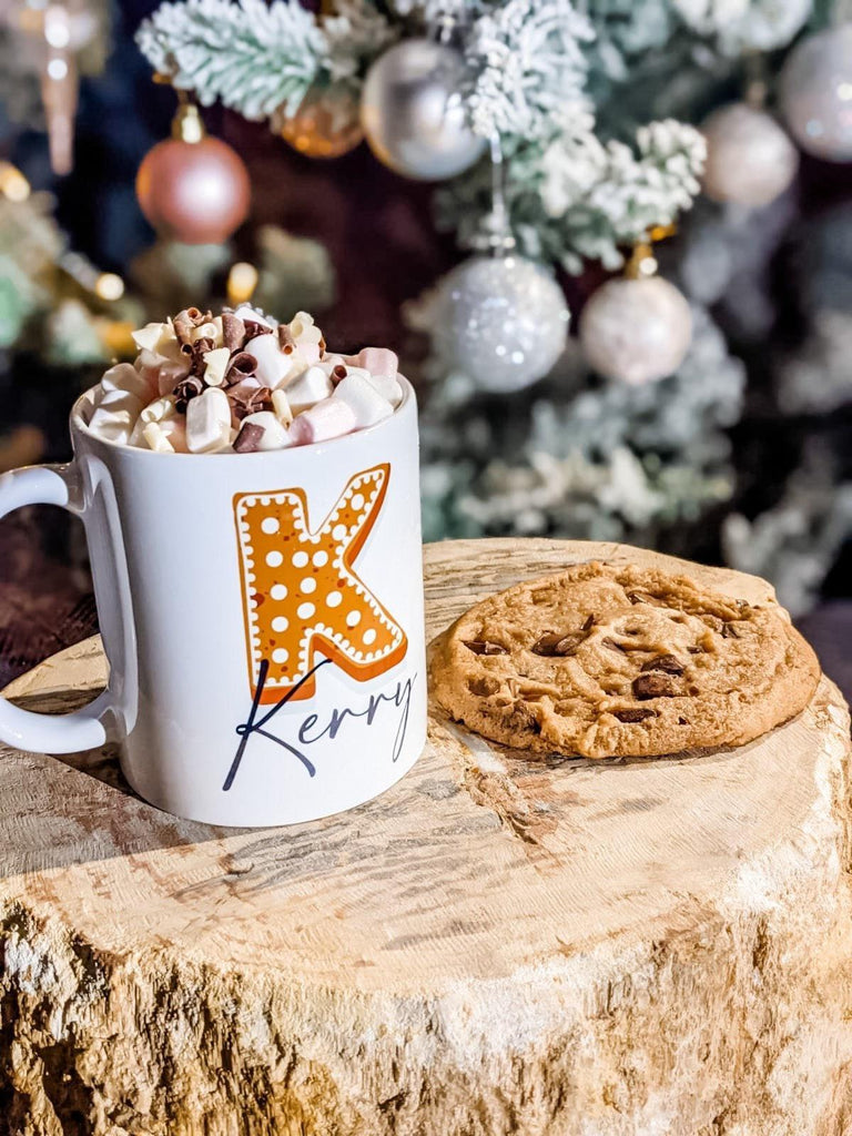 Christmas Initial Mug, Gingerbread, Candy Cane Gift - Thea Elizabeth Studio Ltd