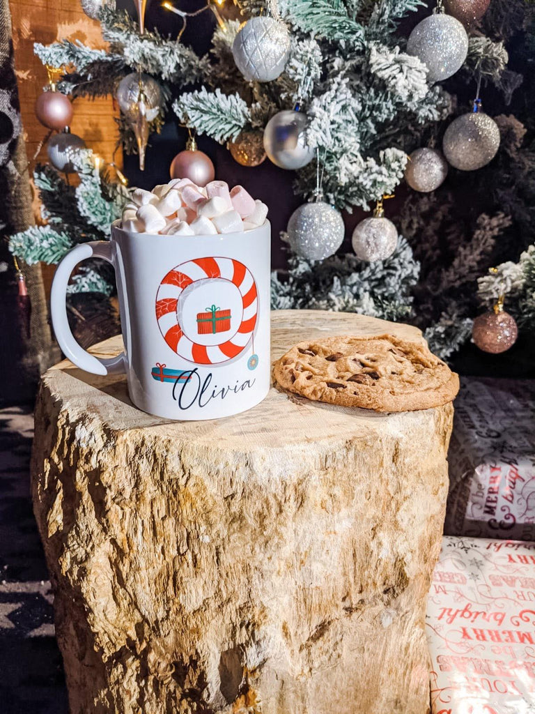 Christmas Initial Mug, Gingerbread, Candy Cane Gift - Thea Elizabeth Studio Ltd