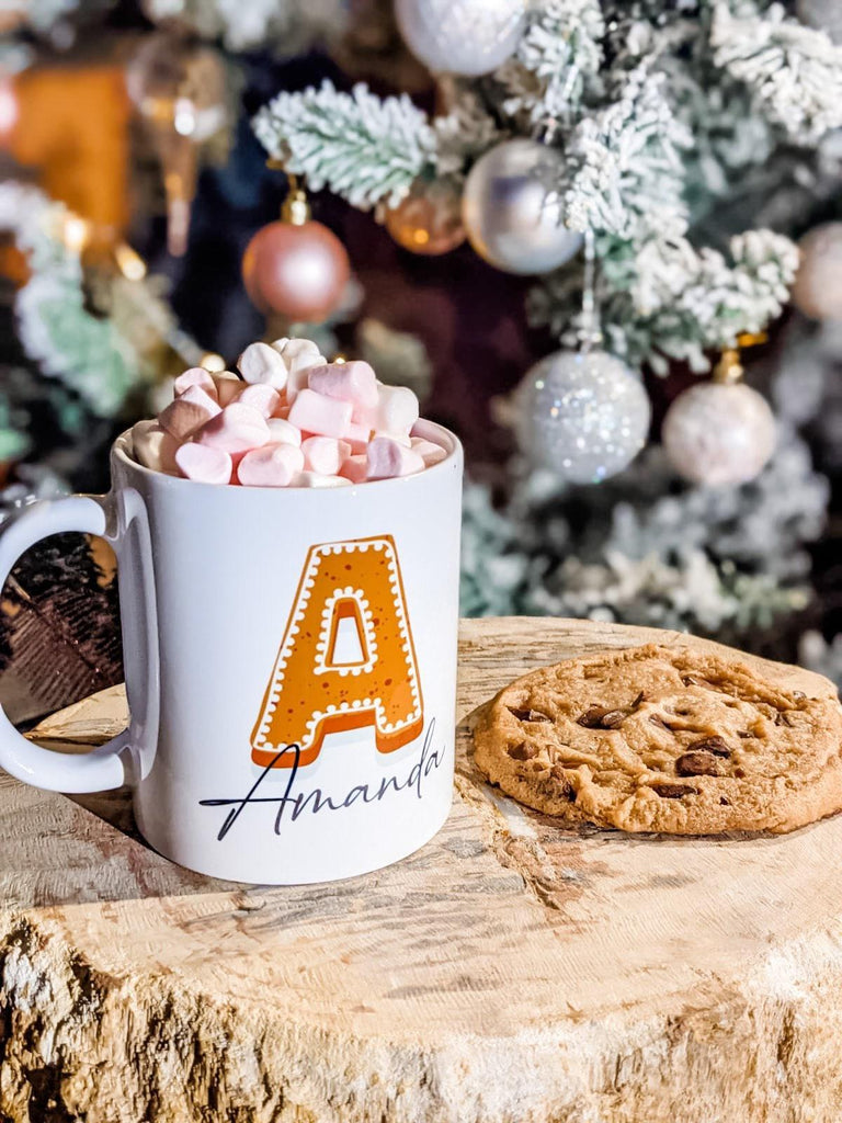 Christmas Initial Mug, Gingerbread, Candy Cane Gift - Thea Elizabeth Studio Ltd