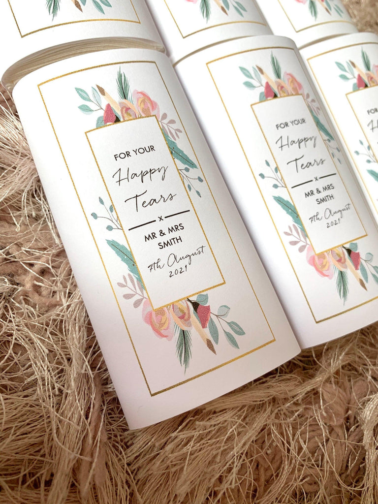 Happy Tears Tissues Personalised Wedding Favours Tears of Joy - Thea Elizabeth Studio Ltd