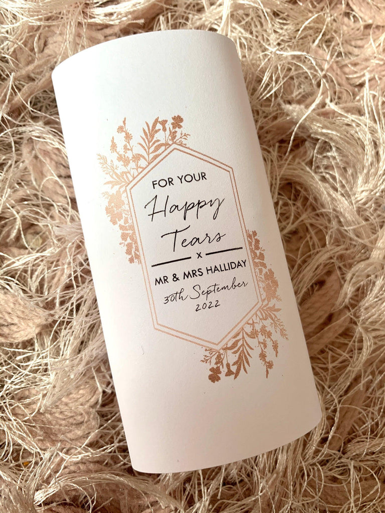 Happy Tears Tissues Personalised Wedding Favours Tears of Joy - Thea Elizabeth Studio Ltd