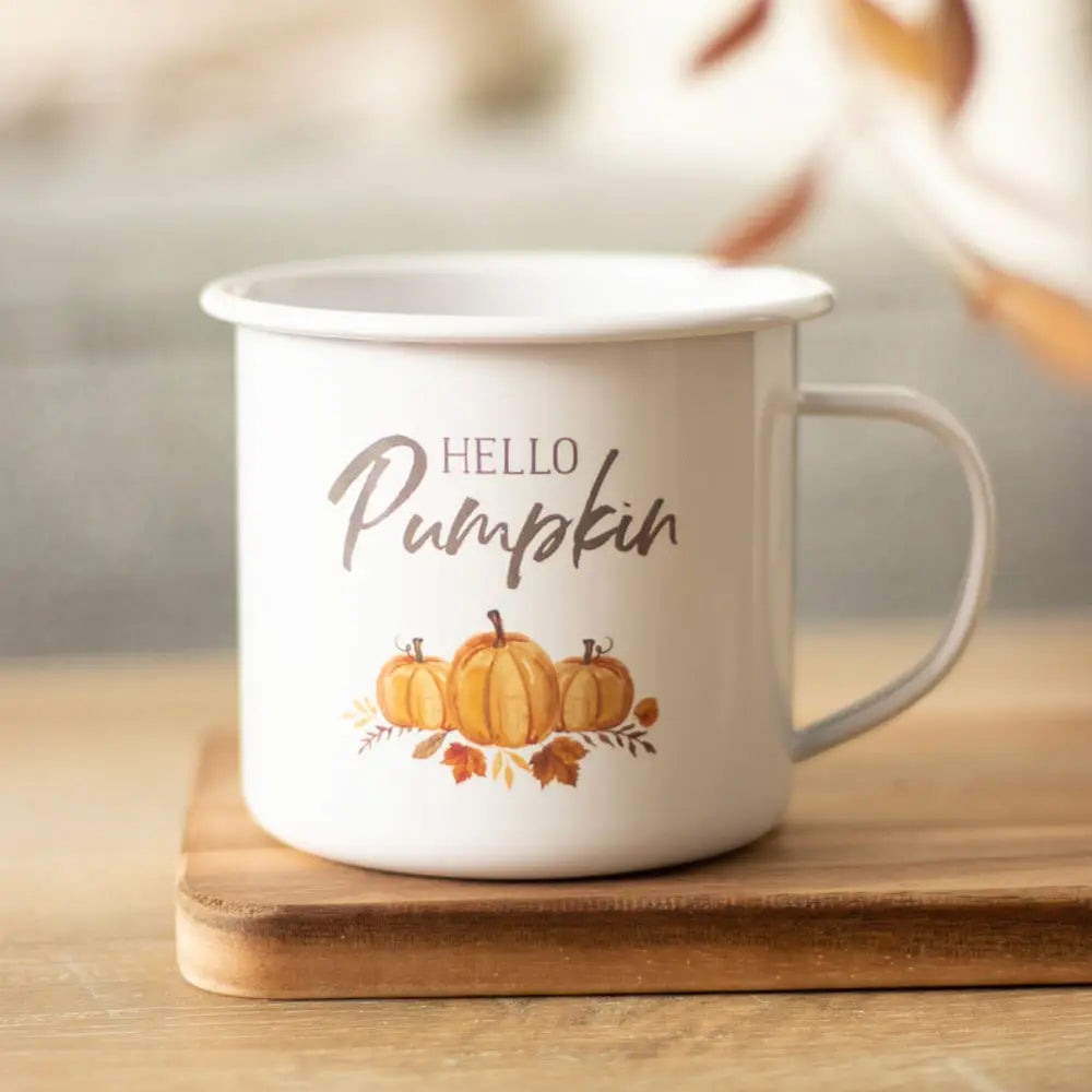 Hello Pumpkin Enamel Fall and Autumn Mug - Thea Elizabeth Studio Ltd