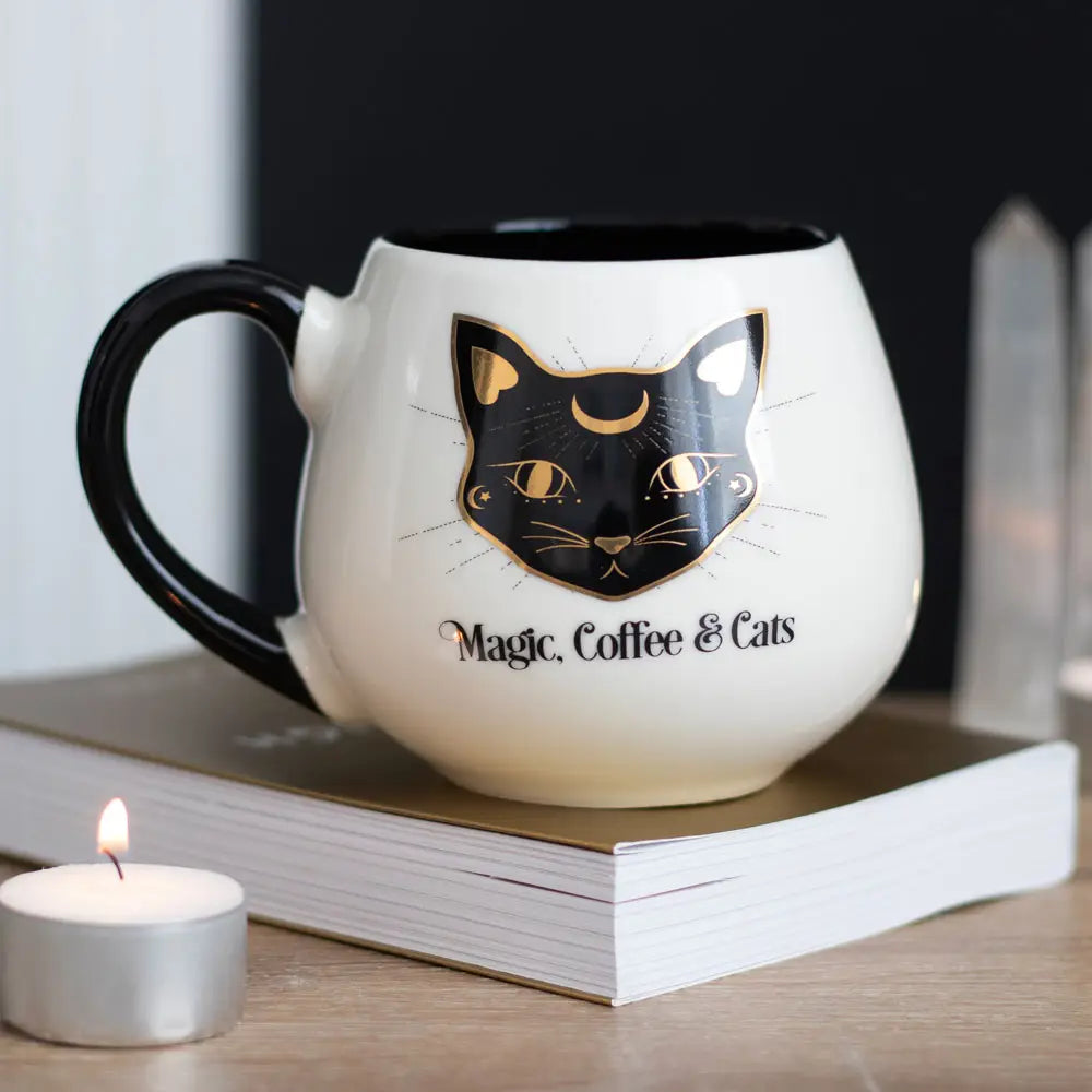 Magic, Coffee & Cats Rounded Mug - Thea Elizabeth Studio Ltd