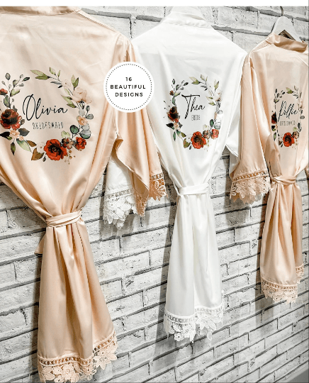 Buy Personalised Lace Bridal Party Wedding Satin Silk Robe Rose Gold  Glitter Name Dressing Gown Kimonos Bridesmaid Gifts, Maid of Honour, Floral  Online in India - Etsy