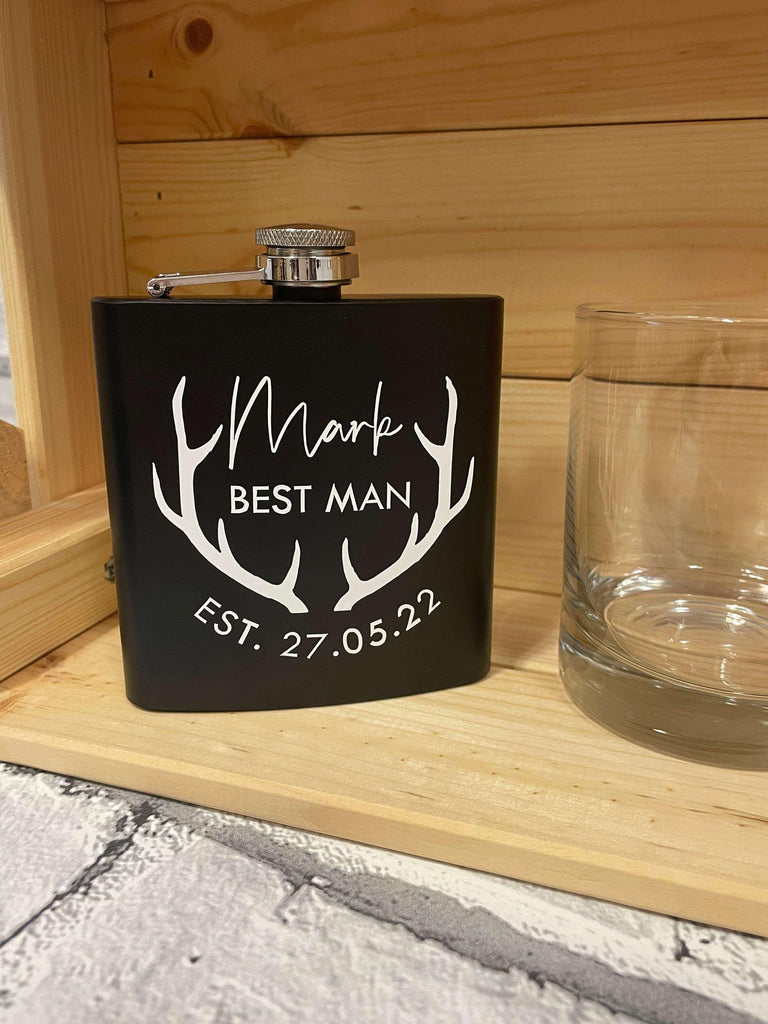 Personalised hip flasks for Best Man, Groom, Groomsman and Usher - Thea Elizabeth Studio Ltd