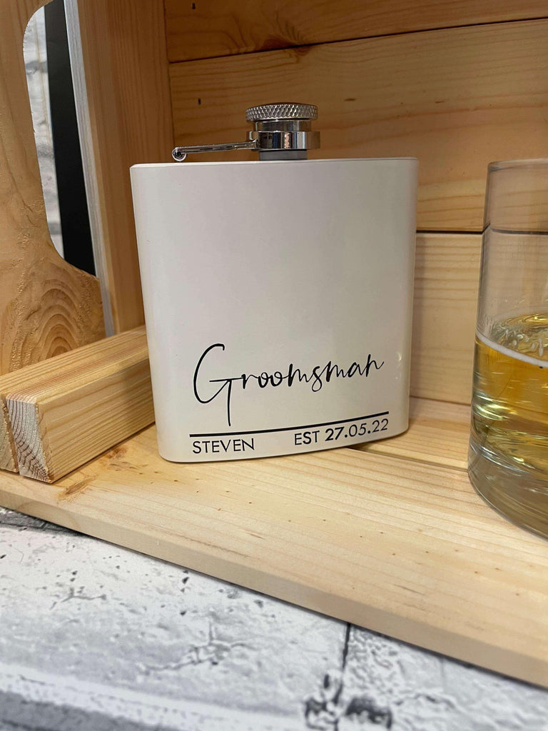 Personalised hip flasks for Best Man, Groom, Groomsman and Usher - Thea Elizabeth Studio Ltd