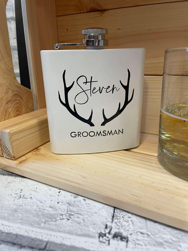 Personalised hip flasks for Best Man, Groom, Groomsman and Usher - Thea Elizabeth Studio Ltd