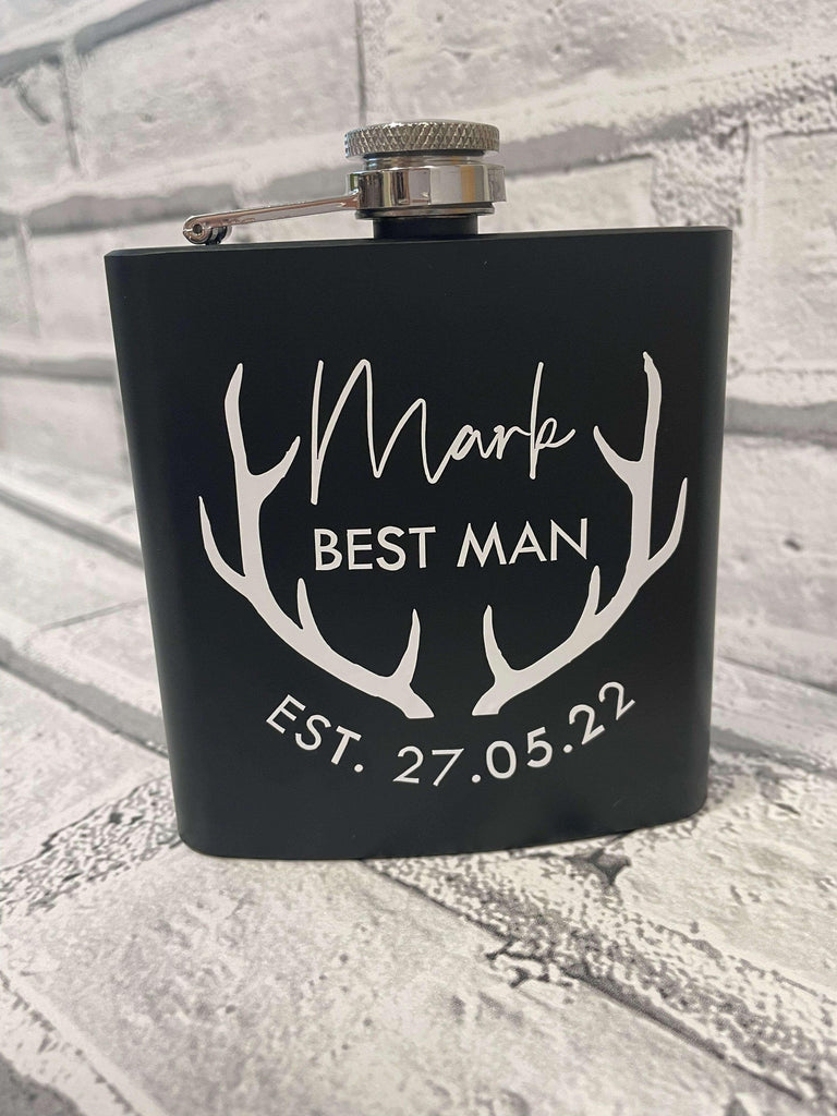 Personalised hip flasks for Best Man, Groom, Groomsman and Usher - Thea Elizabeth Studio Ltd