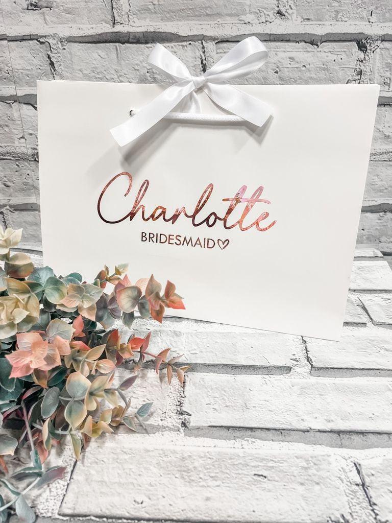 Personalised White Ribbon Luxury Gift Bag - Thea Elizabeth Studio Ltd