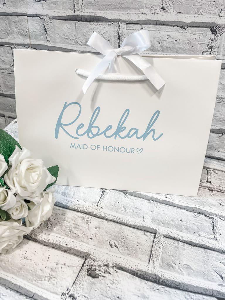 Personalised White Ribbon Luxury Gift Bag - Thea Elizabeth Studio Ltd